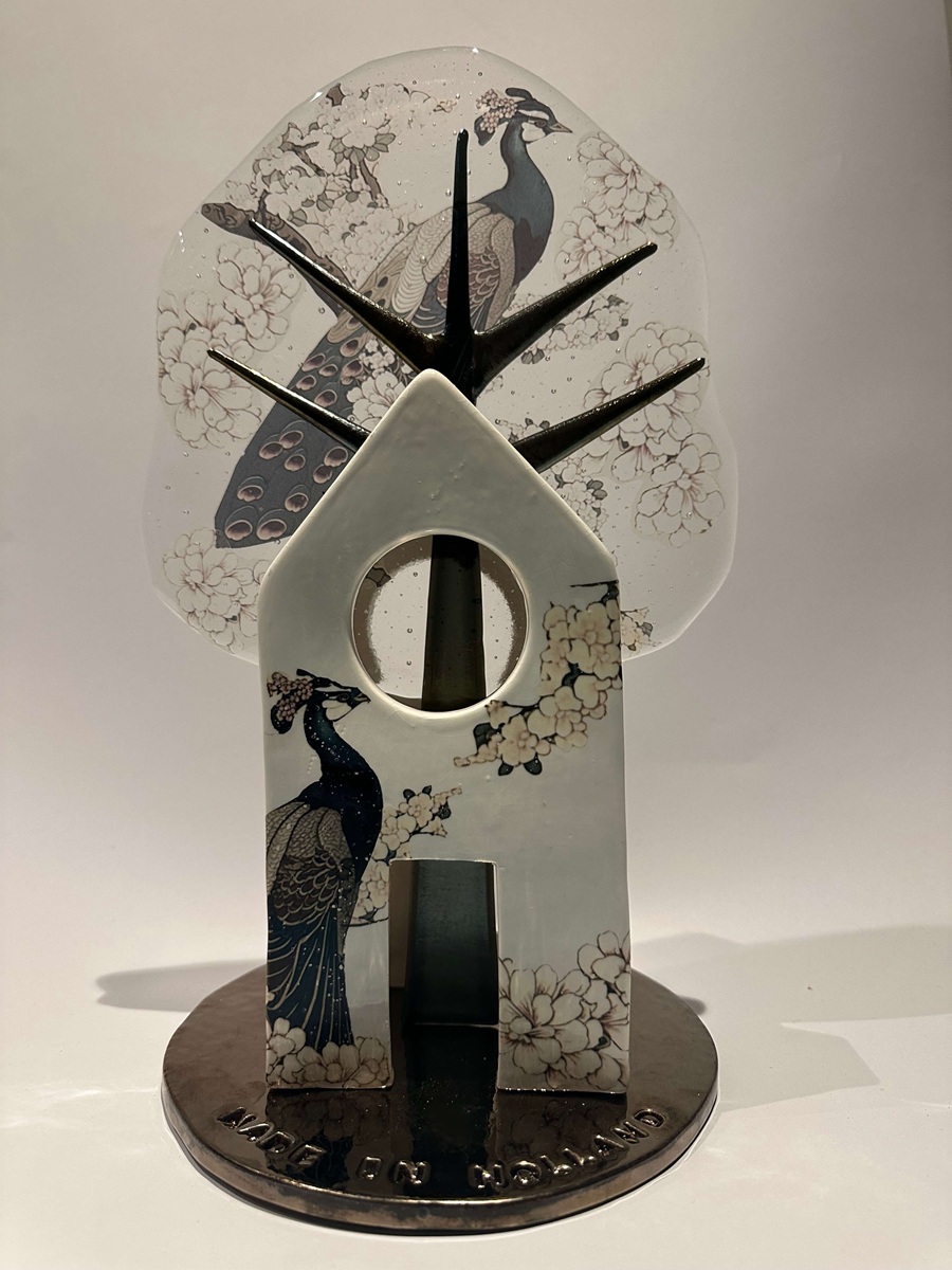Huisje van porselein en glas met japanse print - Glasvaardig