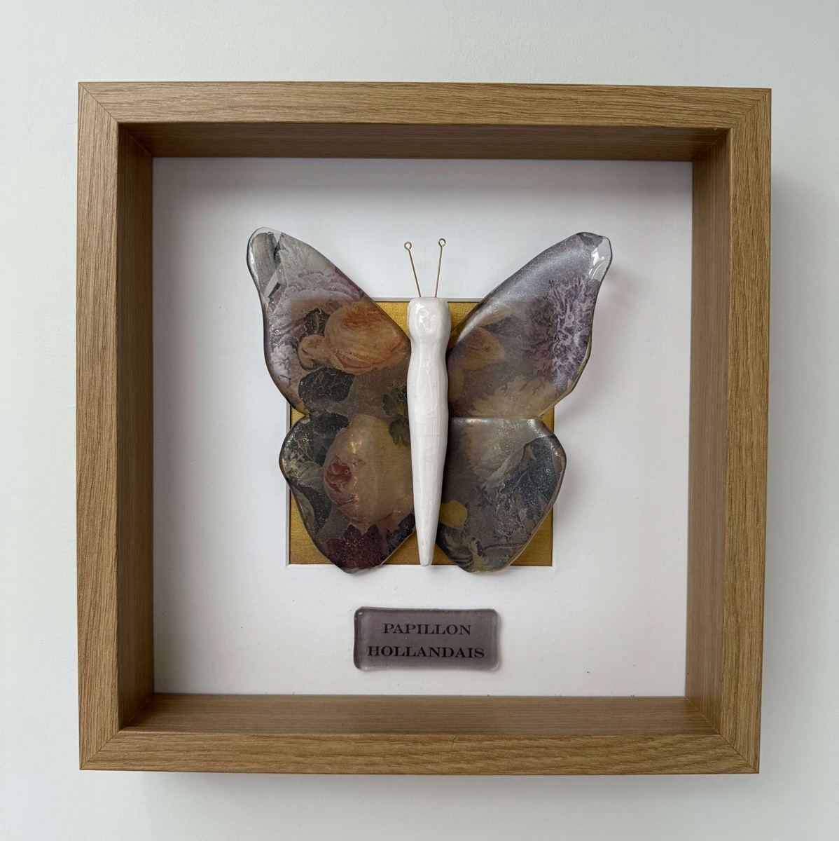 Vlinder glas en keramiek met rozenprint - Glasvaardig