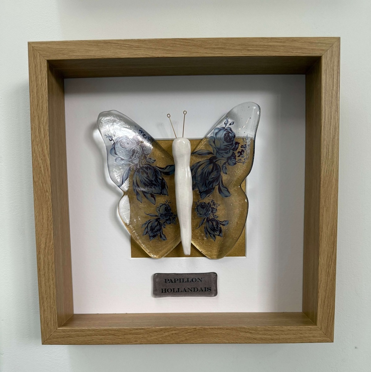Vlinder keramiek en glas met delfts blauwe print - Glasvaardig